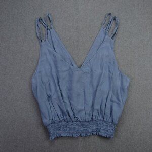 Free People Smocked Crop Tank Top Womens Small Blue Textured Boho‎ Festival